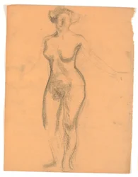 Modelo femenina desnuda de pie vista de frente