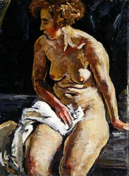 Desnudo sentado con una toalla blanca, II