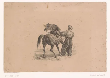Caballo y hombre de pie con atuendo otomano
Caballos y jinetes (título de la serie)