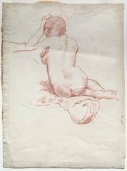 Desnudo femenino sentado de espaldas