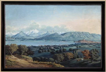Vista de Ginebra con el Lago Lemán y el Mont Blanc