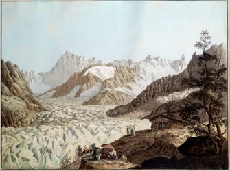 Vista del mar de hielo del Monte Avert cerca de Chamonix en los Alpes