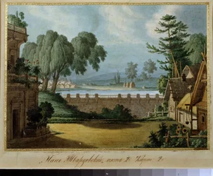 Decoración preparatoria para la ópera ""Pan Twardowcki"" de Alexei Verstovski (1799-1862) (Escenografía para la ópera ""Pan Tvardovsky"" de A.Verstovski). Obra de Karl Ossipovich Braun Groin (?-1854). Tinta y acuarela sobre papel