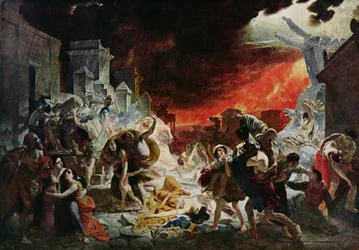 La destrucción de Pompeya en el 79 d.C. (litografía en color)