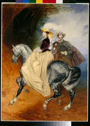 Les cavaliers : portraits de Eugene Mussard (vers 1814-1896) et de son epouse Emilie (vers 1832-1896) - Oeuvre de Karl Pavlovich Briullov (Brioullov) (1799-1852)