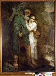 "Edipo y Antígona" La joven ayuda a su viejo padre ciego a caminar. Pintura de Karl Pavlovich Briullov (Briullov) (1799-1852) 1821 Museo Estatal de Arte, Tiumén