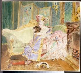 Cita: beso entre un negro y una blanca de la nobleza rusa - Ilustración para la novela "El negro de Pedro el Grande" de Alexander Pushkin (1799-1837) basada en la vida de Abraham Hanibal (Abram Petrovitch Gannibal) (1696-1781) - O