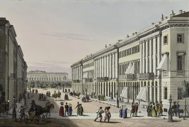 La calle Mikhailovskaya con vista del Palacio Michael en San Petersburgo, primera mitad del siglo XIX