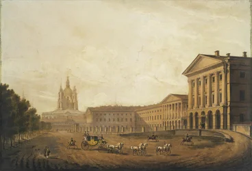 Vista del Instituto Smolny para Doncellas Nobles en San Petersburgo, mediados de 1820s