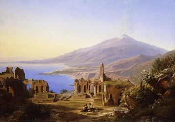 Teatro Greco, Taormina, con el Etna al fondo, 1852