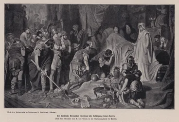 El moribundo Alejandro Magno recibiendo el homenaje de su ejército, Babilonia, 323 a.C.