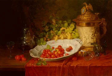 Naturaleza muerta con fresas y uvas (óleo sobre lienzo)