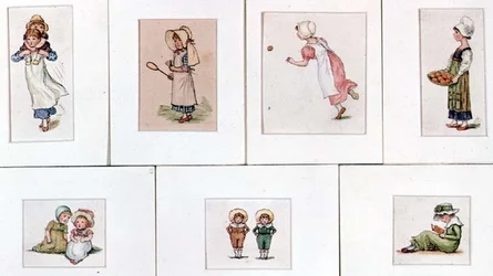 Colección de miniaturas de acuarelas de niños jugando