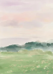 Campos en una mañana brumosa