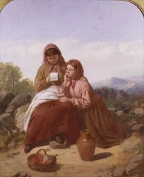 Leyendo una carta: una niña con una jarra