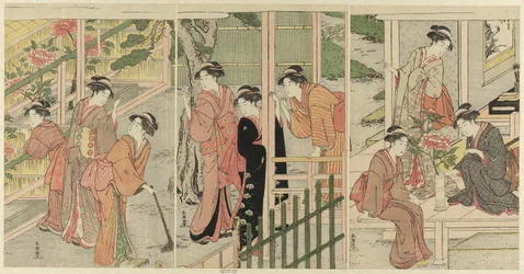 Mujeres admirando peonías
