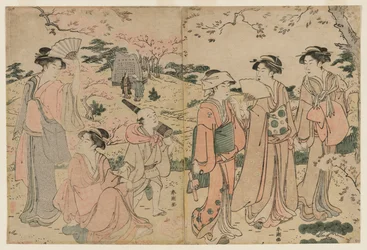 Mujeres viendo los cerezos en flor en Asukayama, 1780s