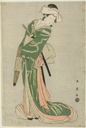 El actor Nakamura Noshio II como Tonase en "Modelo de caligrafía kana: Tesoro de los 47 Retenedores Leales" ("Kanadehon chûshingura")