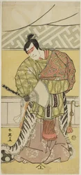 El actor Sakata Hangorô III como Takechi Mitsuhide en "Crónica Muromacho en escritura kana" ("Kanagaki Muromachi bundan")