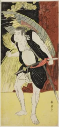 Los actores Mimasu Tokujirô I como Hayano Kampei (Izquierda) y Nakayama Kojûrô VI como Ono Sadakurô (Derecha) en "Tesoro de los 47 Leales Retenedores" ("Kanadehon chûshingura")