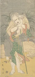 Asao Tamejuro como un anciano de cabello gris en ropas andrajosas, ca. 1789