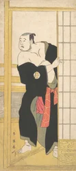 Asao Tamesaburo como un hombre robusto con un kimono verde, ca. 1795