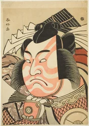 Retrato del actor Iwai Hanshiro IV como Akita Jonosuke Yoshikage en un papel de "Shibaraku", c.1791 (xilografía en color: aiban)