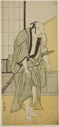El actor Asao Tamejuro I como el borracho Gotobei en la obra Yoshitsune Koshigoe Jo, representada en el Teatro Ichimura en el noveno mes de 1790.