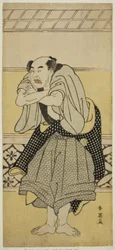 El actor Asao Tamejuro I como el borracho Gotobei en la obra Yoshitsune Koshigoe Jo, representada en el Teatro Ichimura en el noveno mes de 1790.