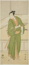 El actor Iwai Hanshiro IV como Shirai Gompachi en la obra Gozen-gakari Sumo Soga, representada en el Teatro Kawarazaki en el segundo mes de 1793.
