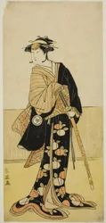 El actor Iwai Hanshiro IV como Tonase () en la obra Kanadehon Chushingura (), representada en el Teatro Kiri () en el octavo mes de 1787 ()