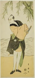 El actor Sawamura Sojuro III como Ume no Yoshihei en la obra Suda no Haru Geisha Katagi, representada en el Teatro Kiri en el primer mes de 1796.