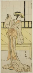 El actor Segawa Kikunojo III como Okaru en la obra Kanadehon Chushingura, representada en el Teatro Morita en el octavo mes de 1787.