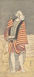 El segundo Ichikawa Komazo como un barquero de pie en la cubierta de una barcaza, ca. 1793