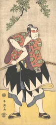 El segundo Ichikawa Monnosuke como un hombre vestido con un kimono