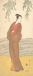 El tercer Segawa Kikunojo como Hisamatsu de pie en la orilla, ca. 1795