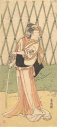 El tercer Segawa Kikunojo como una mujer de pie en un camino, ca. 1788