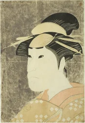 El actor Sanogawa Ichimatsu III como la prostituta Onayo de Gion en la obra "Hana-ayame Bunroku Soga", representada en el Teatro Miyako en el quinto mes
