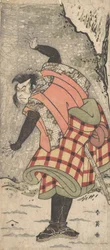 Actor no identificado como un Kyokaku de pie al pie de un acantilado en una tormenta de nieve, ca. 1793