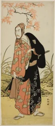 El actor Ichikawa Komazo III como Katanaya Hanshichi en la obra Heike Hyobanki, representada en el Teatro Nakamura en el noveno mes de 1789.