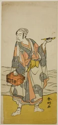 El actor Ichikawa Yaozo II como el barquero Jirosaku en la obra Oyafune Taiheiki, representada en el Teatro Ichimura en el undécimo mes de 1775