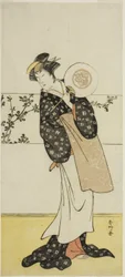 El actor Osagawa Tsuneyo II, posiblemente como Misao Gozen, en la obra Chiyo no Hajime Ondo no Seto (Comienzos de la eternidad: El estrecho de Ondo en el mar interior de Seto) (), representada en el Teatro Kiri a partir del vigésimo séptimo día del séptimo