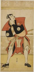 El actor Sakata Hangoro III como Omi no Kotoda en la obra Haru no Nishiki Date-zome Soga, representada en el Teatro Nakamura en el segundo mes de 1790.