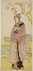 El actor Segawa Kikunojo III como Kumenosuke en la obra Keisei Natori Soga, representada en el Teatro Kiri en el segundo mes de 1788.