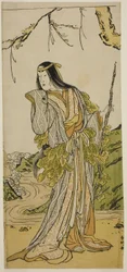 El actor Segawa Kikunojo III como Yamauba en la obra Otokoyama Furisode Genji, representada en el Teatro Kiri en el undécimo mes de 1785.