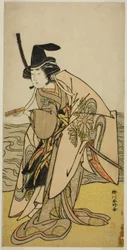 El actor Yamashita Kinsaku II como Lady Kikusui (Kikusui Gozen) en la obra Kaeribana Eiyu Taiheiki, representada en el Teatro Nakamura en el undécimo mes de 1779.