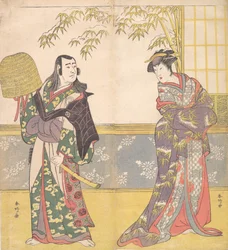 Actores de Kabuki Sawamura Sojuro III y Sanogawa Ichimatsu III en Un espejo de cortesana, 1788