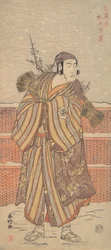 Matsumoto Sumezo como un hombre con atuendo de invierno de pie en la nieve, ca. 1785-90