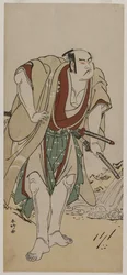 Otani Hiroji III como un samurái de pie junto a un arroyo, c. 1780