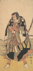 El actor Ichikawa Danjuro V como un guerrero cerca de la orilla del mar